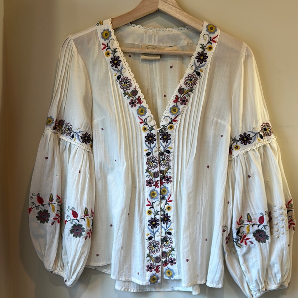Button up embroidered flowy top - Anthropologie - Picture 1 of 9